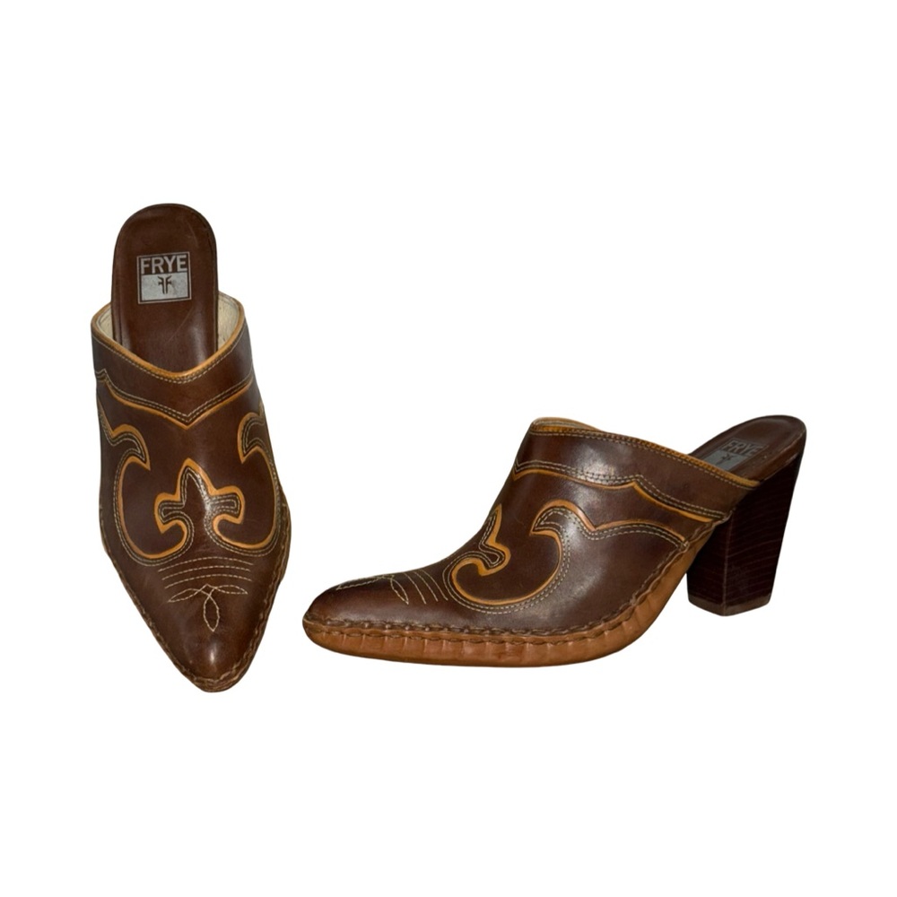 Rare Vintage Frye Phoenix Western Mules - Picture 2 of 13
